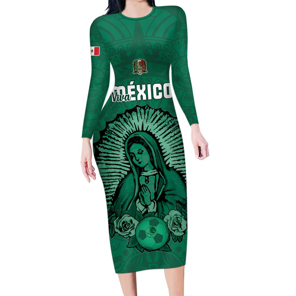 Custom Mexico Guadalupe Football Long Sleeve Bodycon Dress Viva Mexico