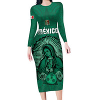Custom Mexico Guadalupe Football Long Sleeve Bodycon Dress Viva Mexico