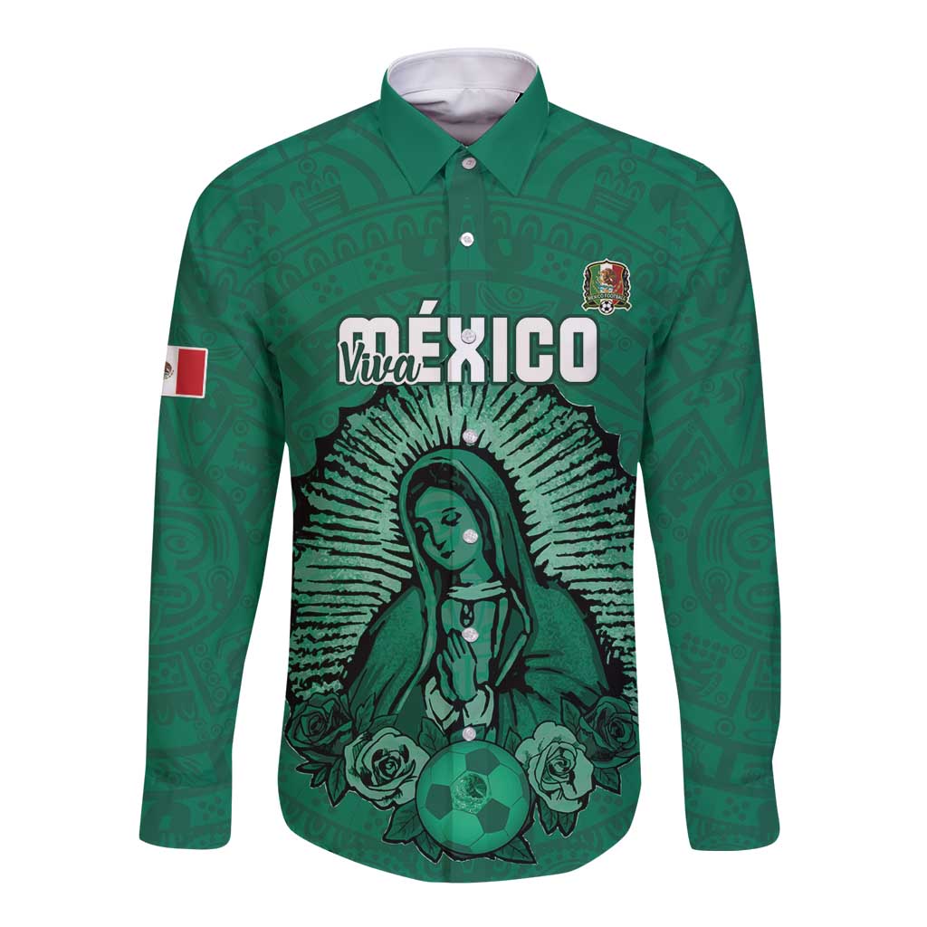 Custom Mexico Guadalupe Football Long Sleeve Button Shirt Viva Mexico
