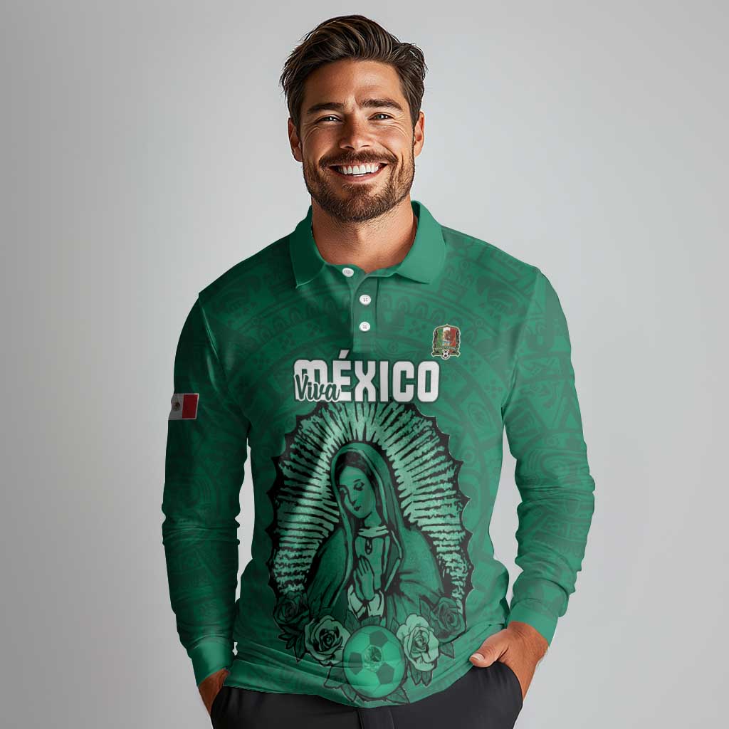 Custom Mexico Guadalupe Football Long Sleeve Polo Shirt Viva Mexico