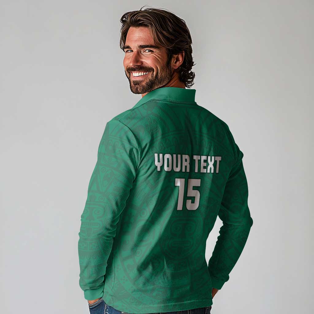 Custom Mexico Guadalupe Football Long Sleeve Polo Shirt Viva Mexico