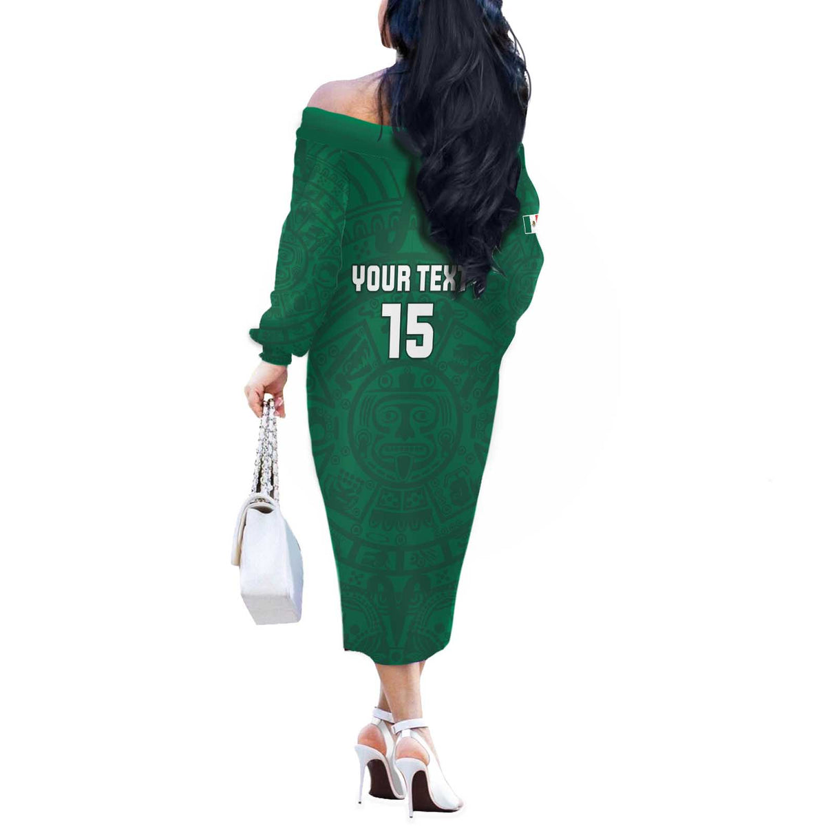 Custom Mexico Guadalupe Football Off The Shoulder Long Sleeve Dress Viva Mexico