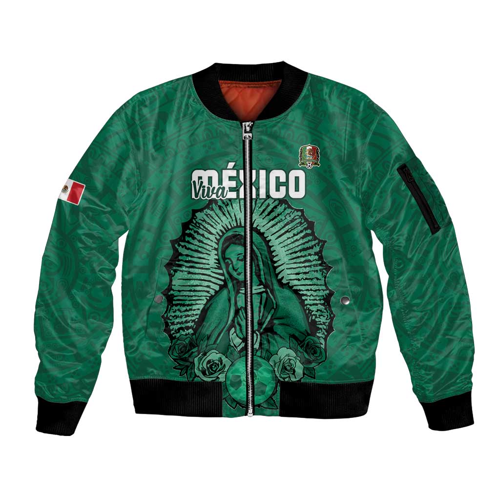 Custom Mexico Guadalupe Football Sleeve Zip Bomber Jacket Viva Mexico