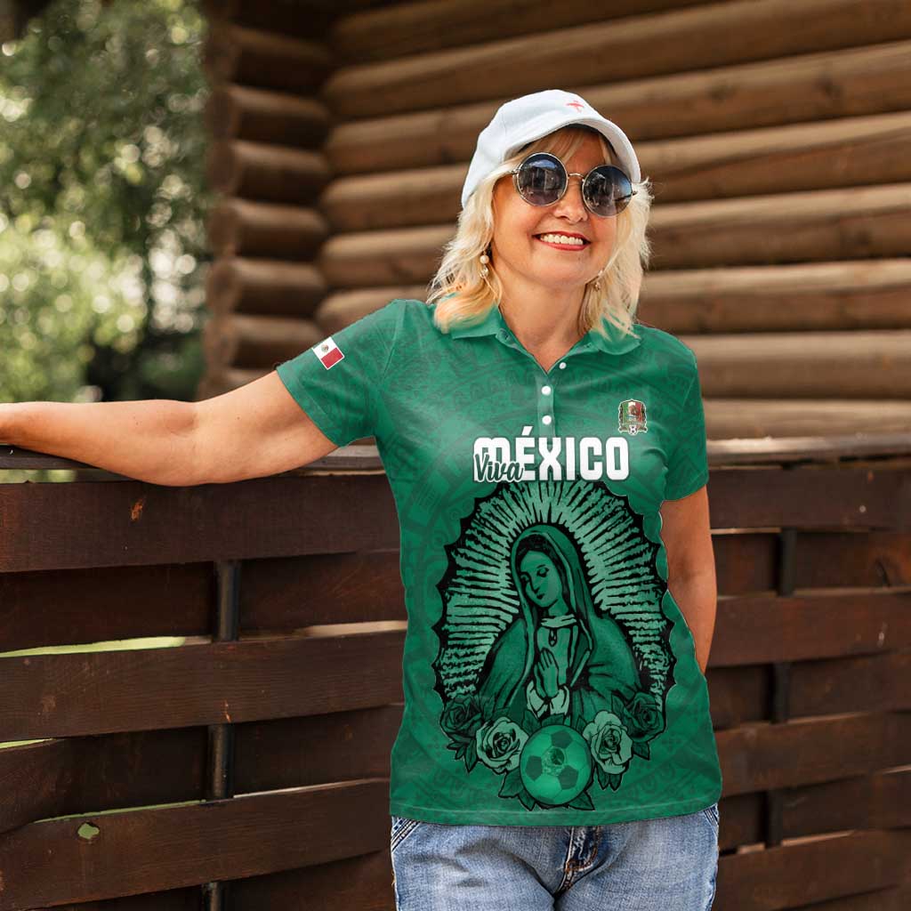 Custom Mexico Guadalupe Football Women Polo Shirt Viva Mexico