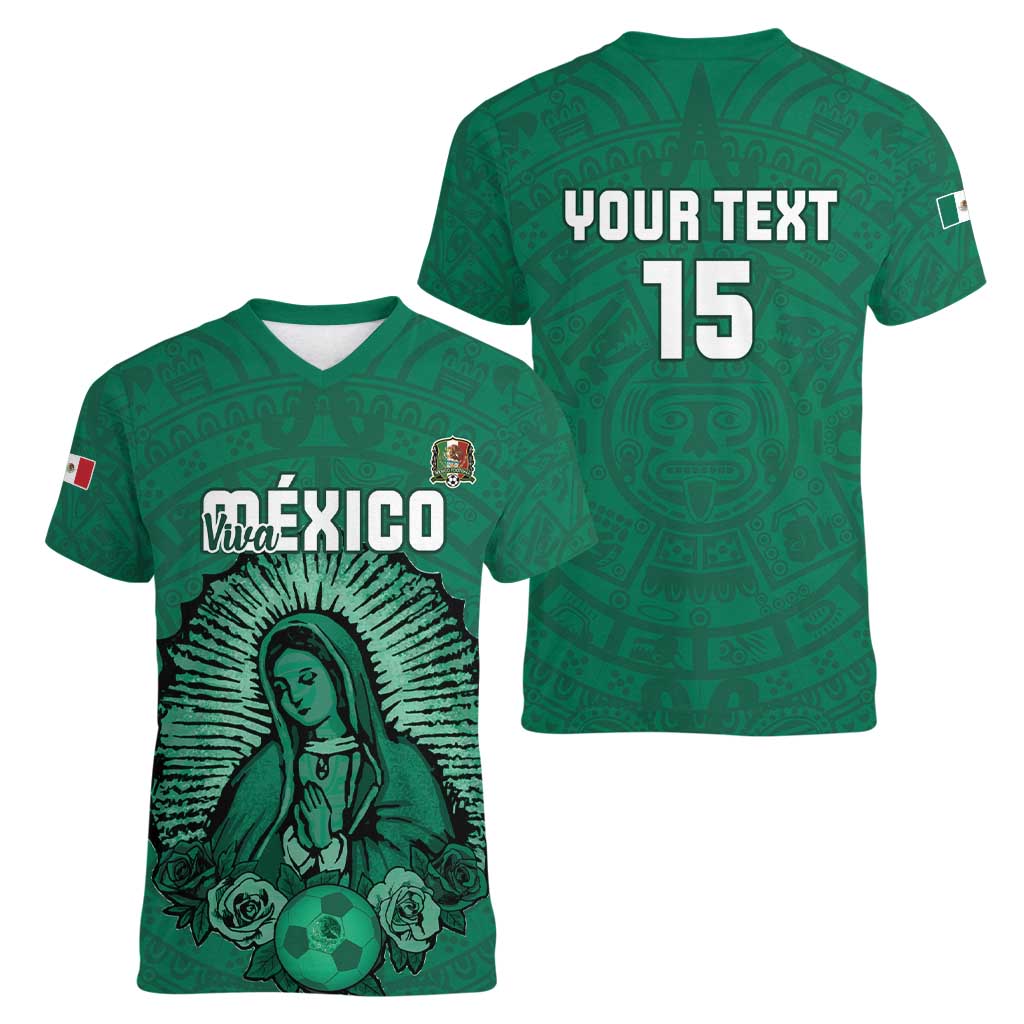 Custom Mexico Guadalupe Football Women V-Neck T-Shirt Viva Mexico