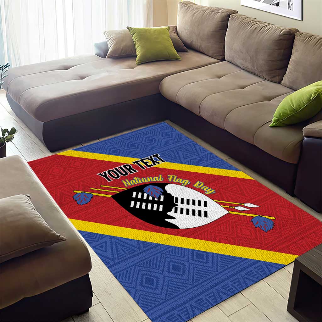 Personalized Eswatini National Flag Day Area Rug Nguni Shield Flag Style