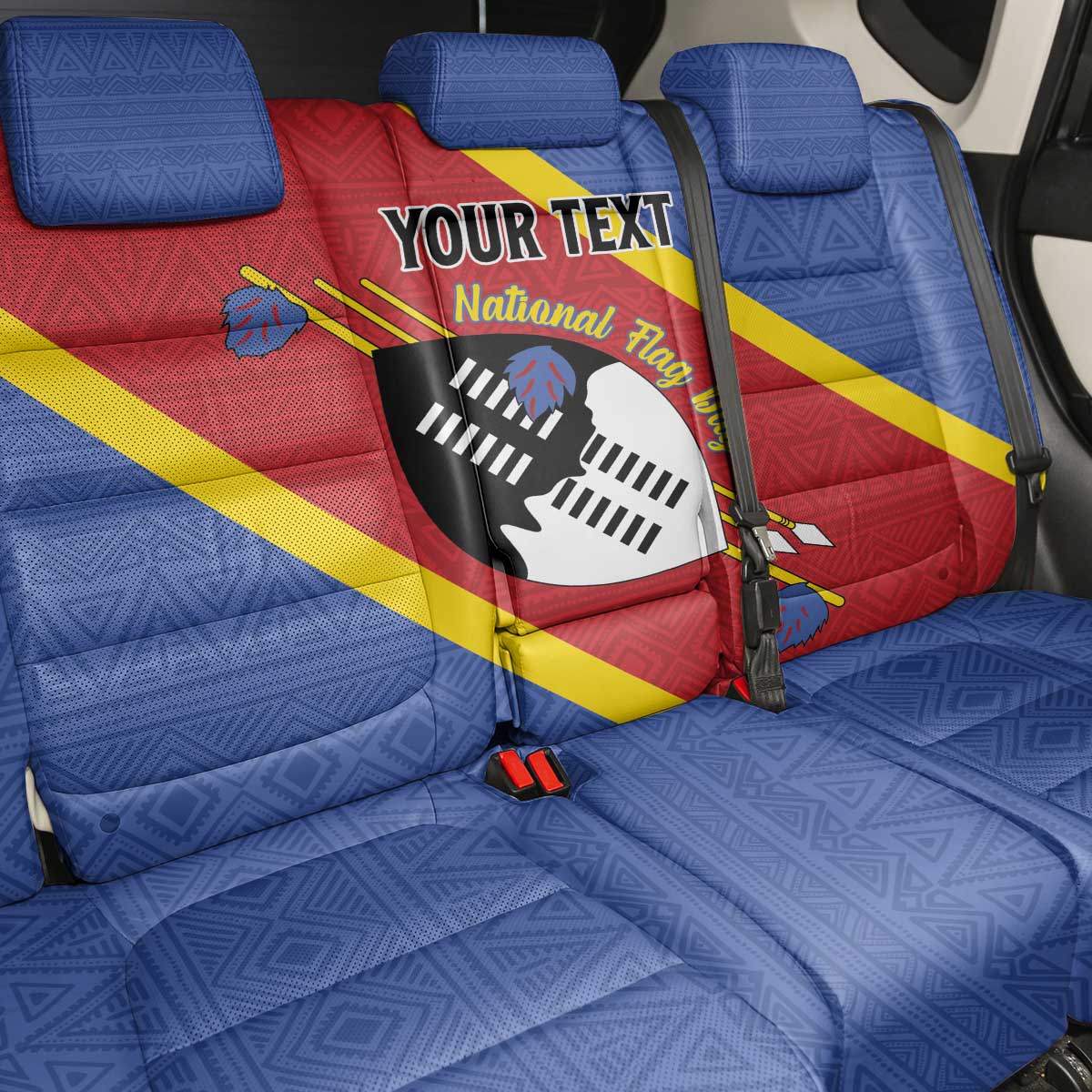 Personalized Eswatini National Flag Day Back Car Seat Cover Nguni Shield Flag Style