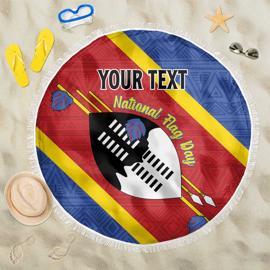 Personalized Eswatini National Flag Day Beach Blanket Nguni Shield Flag Style