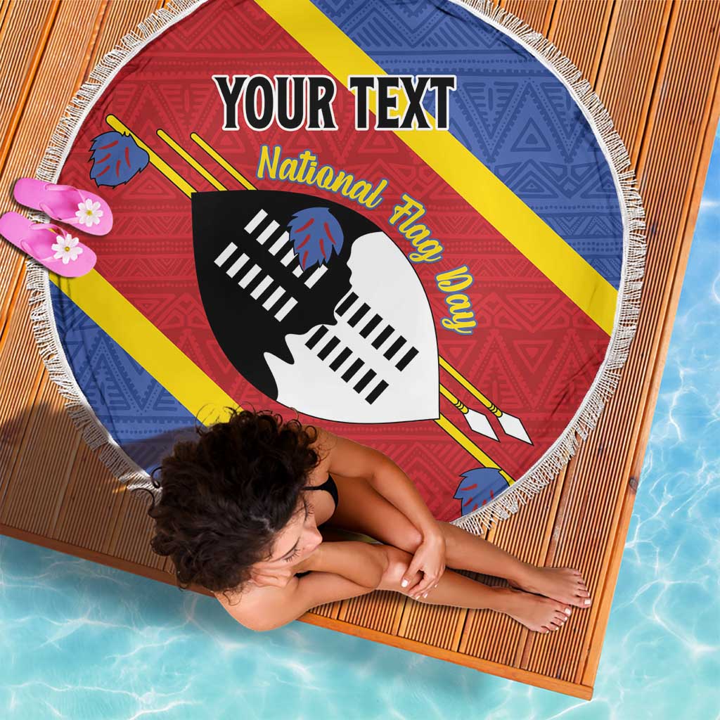Personalized Eswatini National Flag Day Beach Blanket Nguni Shield Flag Style