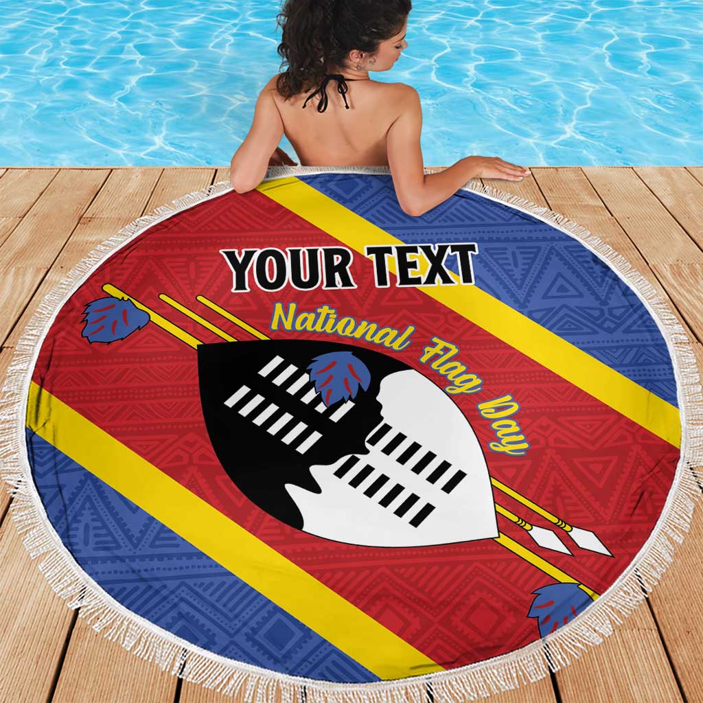 Personalized Eswatini National Flag Day Beach Blanket Nguni Shield Flag Style