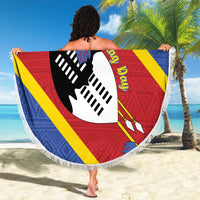 Personalized Eswatini National Flag Day Beach Blanket Nguni Shield Flag Style