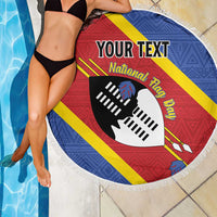 Personalized Eswatini National Flag Day Beach Blanket Nguni Shield Flag Style
