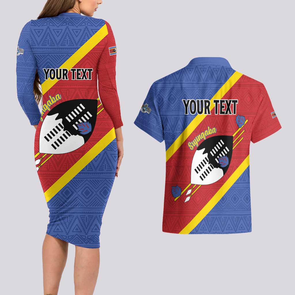 Personalized Eswatini National Flag Day Couples Matching Long Sleeve Bodycon Dress and Hawaiian Shirt Nguni Shield Flag Style