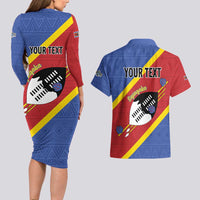 Personalized Eswatini National Flag Day Couples Matching Long Sleeve Bodycon Dress and Hawaiian Shirt Nguni Shield Flag Style