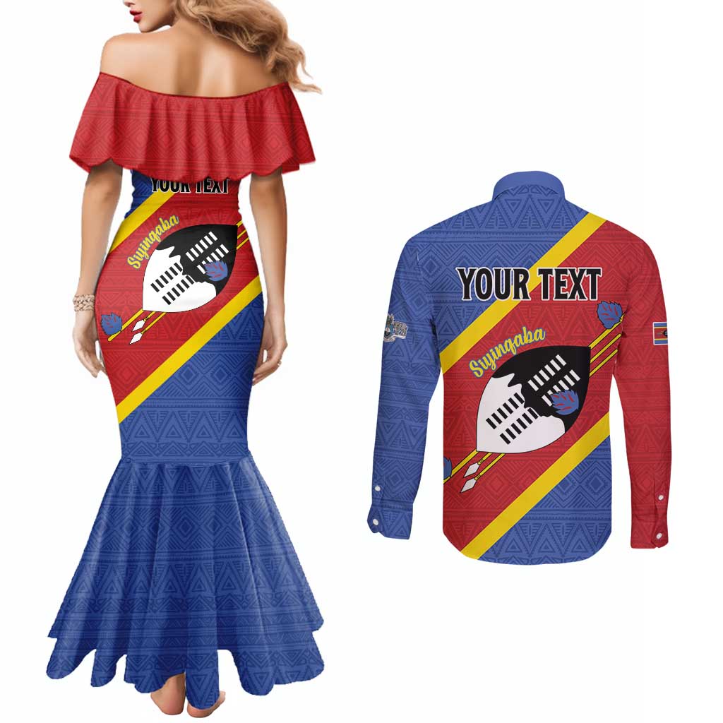 Personalized Eswatini National Flag Day Couples Matching Mermaid Dress and Long Sleeve Button Shirt Nguni Shield Flag Style