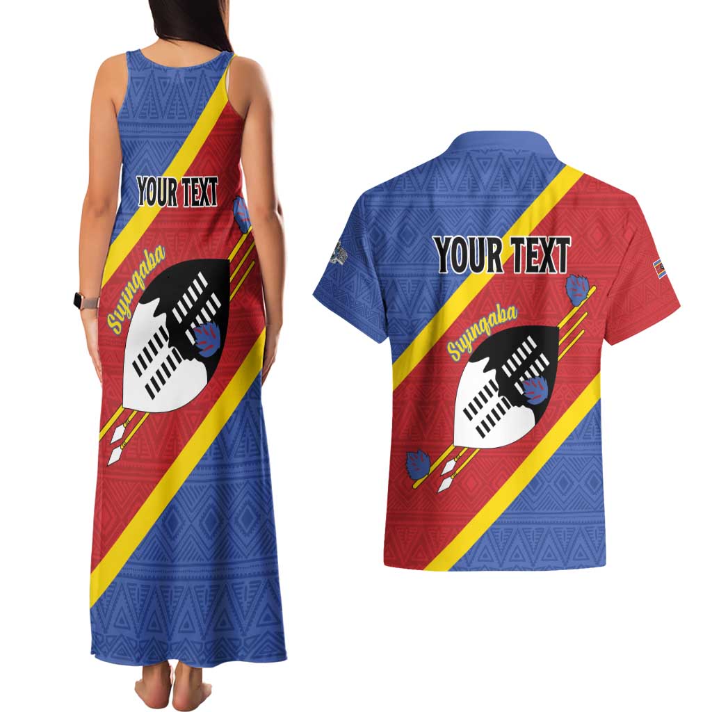 Personalized Eswatini National Flag Day Couples Matching Tank Maxi Dress and Hawaiian Shirt Nguni Shield Flag Style
