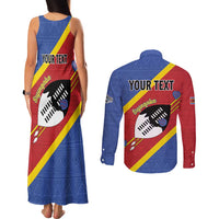 Personalized Eswatini National Flag Day Couples Matching Tank Maxi Dress and Long Sleeve Button Shirt Nguni Shield Flag Style