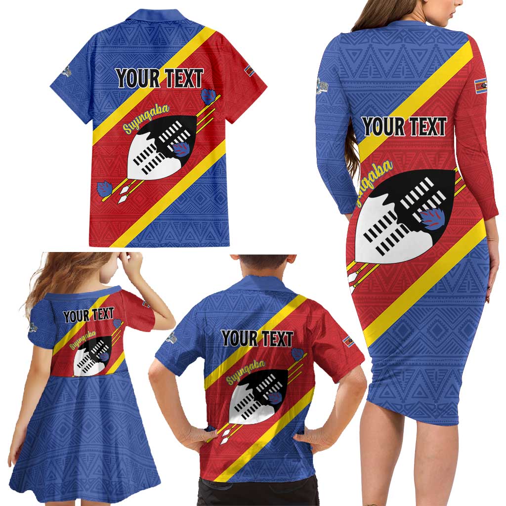 Personalized Eswatini National Flag Day Family Matching Long Sleeve Bodycon Dress and Hawaiian Shirt Nguni Shield Flag Style