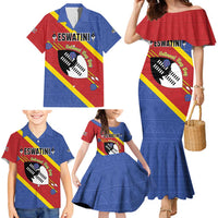 Personalized Eswatini National Flag Day Family Matching Mermaid Dress and Hawaiian Shirt Nguni Shield Flag Style