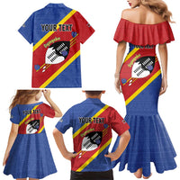 Personalized Eswatini National Flag Day Family Matching Mermaid Dress and Hawaiian Shirt Nguni Shield Flag Style