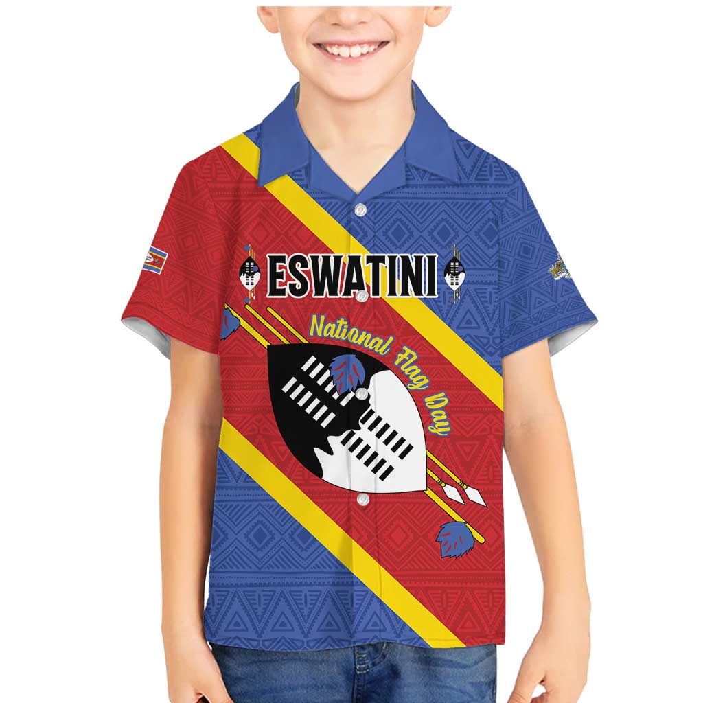 Personalized Eswatini National Flag Day Family Matching Mermaid Dress and Hawaiian Shirt Nguni Shield Flag Style