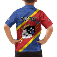 Personalized Eswatini National Flag Day Family Matching Off The Shoulder Long Sleeve Dress and Hawaiian Shirt Nguni Shield Flag Style