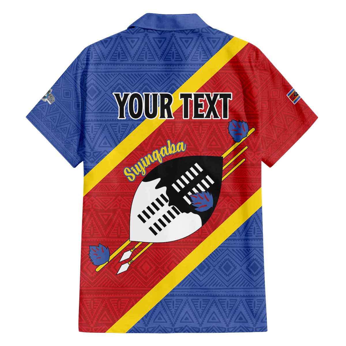 Personalized Eswatini National Flag Day Family Matching Off The Shoulder Long Sleeve Dress and Hawaiian Shirt Nguni Shield Flag Style