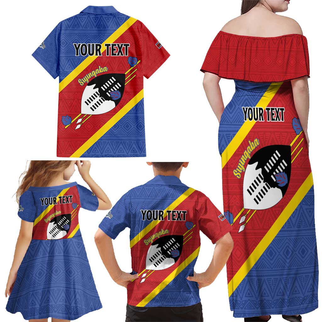 Personalized Eswatini National Flag Day Family Matching Off Shoulder Maxi Dress and Hawaiian Shirt Nguni Shield Flag Style