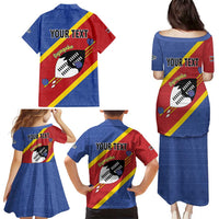 Personalized Eswatini National Flag Day Family Matching Puletasi and Hawaiian Shirt Nguni Shield Flag Style