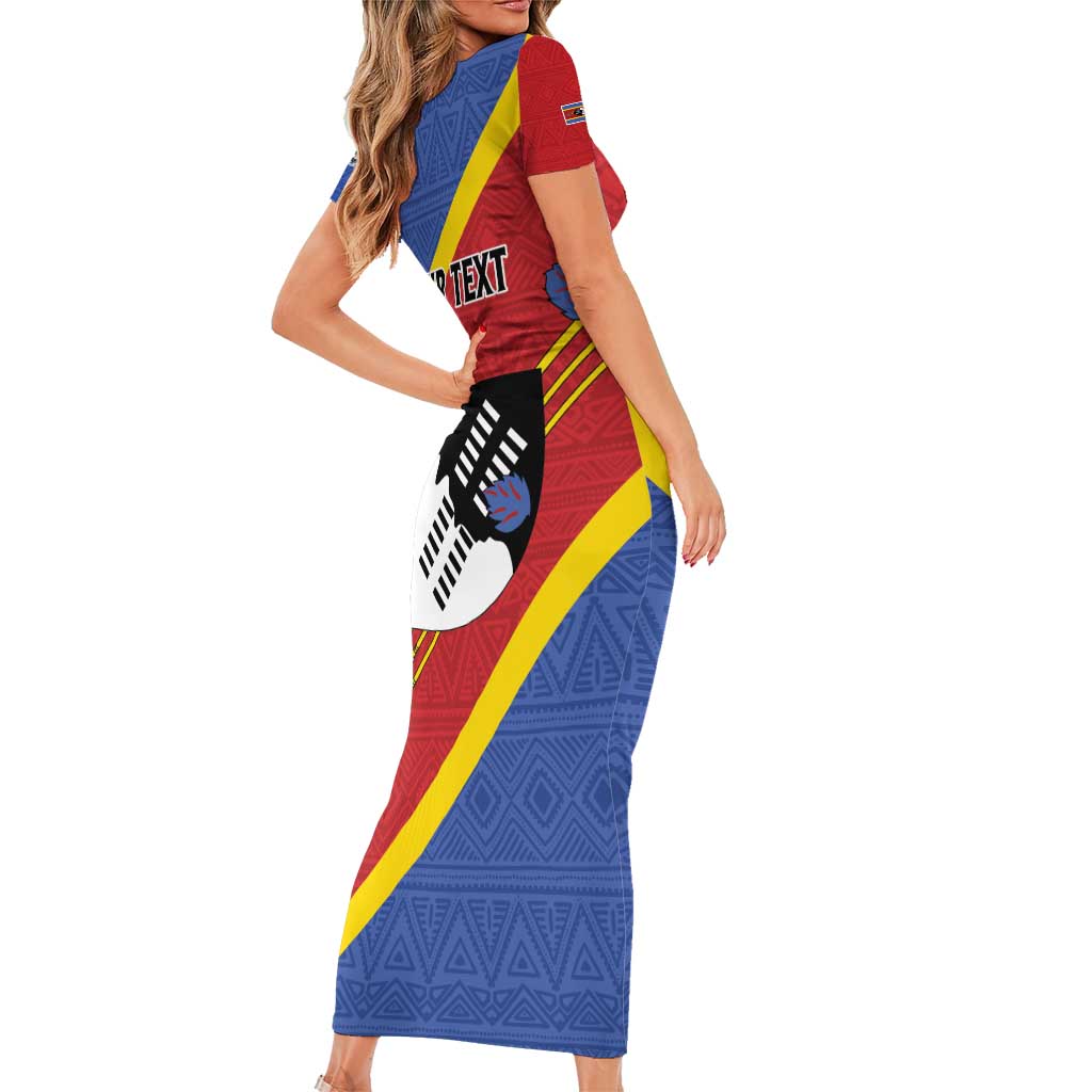 Personalized Eswatini National Flag Day Family Matching Short Sleeve Bodycon Dress and Hawaiian Shirt Nguni Shield Flag Style