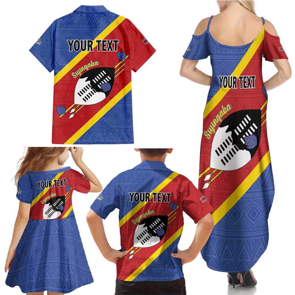 Personalized Eswatini National Flag Day Family Matching Summer Maxi Dress and Hawaiian Shirt Nguni Shield Flag Style