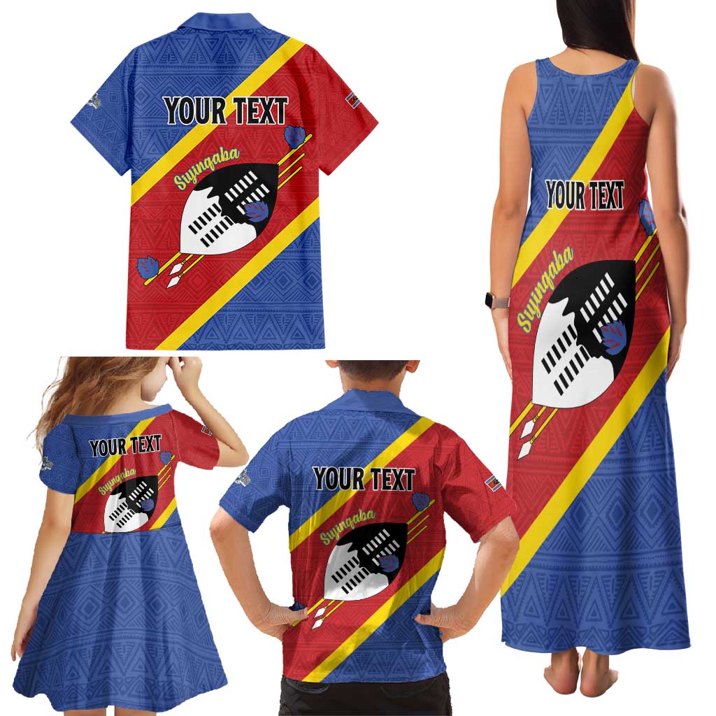 Personalized Eswatini National Flag Day Family Matching Tank Maxi Dress and Hawaiian Shirt Nguni Shield Flag Style