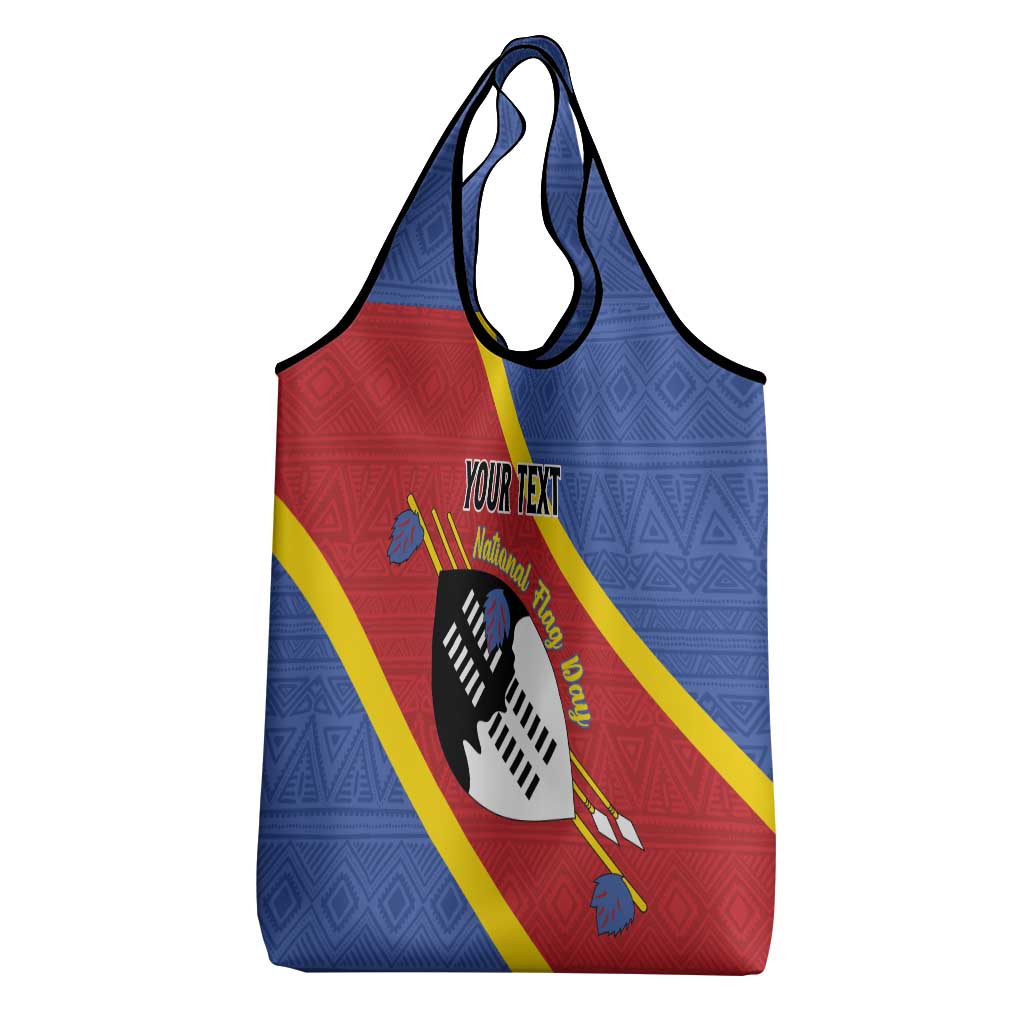 Personalized Eswatini National Flag Day Grocery Bag Nguni Shield Flag Style