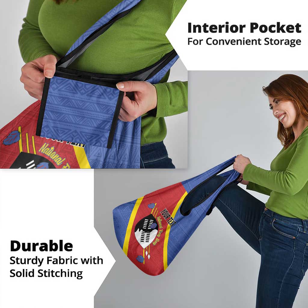 Personalized Eswatini National Flag Day Grocery Bag Nguni Shield Flag Style