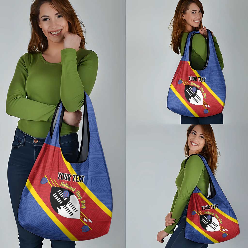Personalized Eswatini National Flag Day Grocery Bag Nguni Shield Flag Style