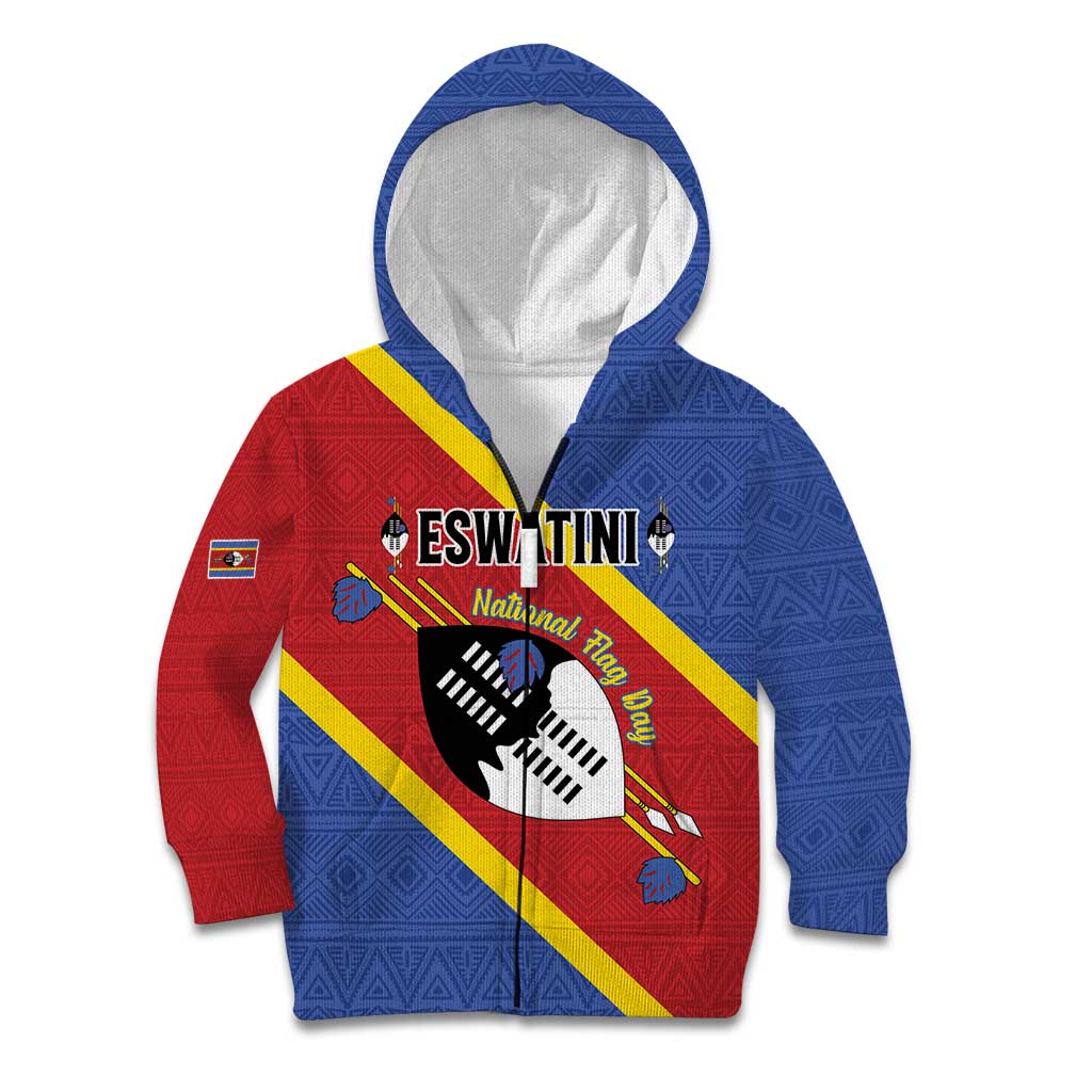 Personalized Eswatini National Flag Day Kid Hoodie Nguni Shield Flag Style