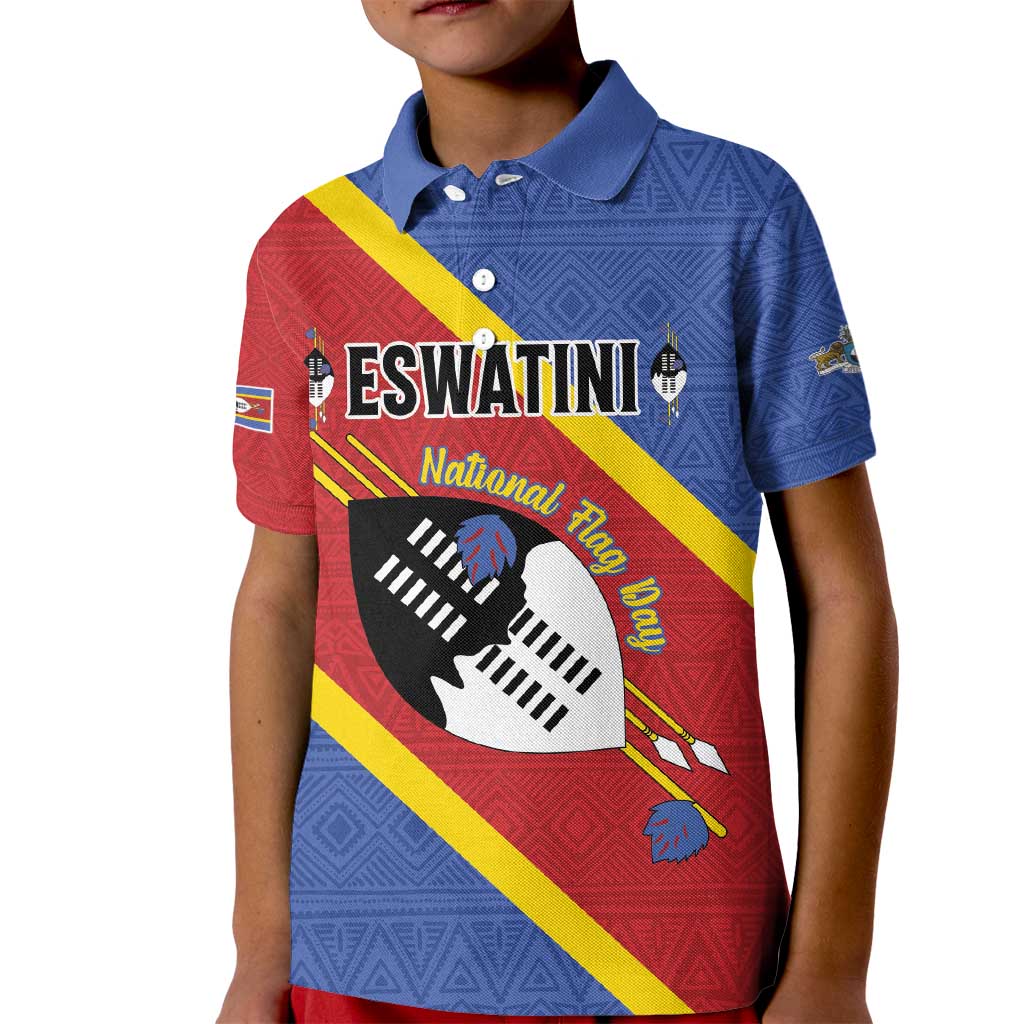 Personalized Eswatini National Flag Day Kid Polo Shirt Nguni Shield Flag Style