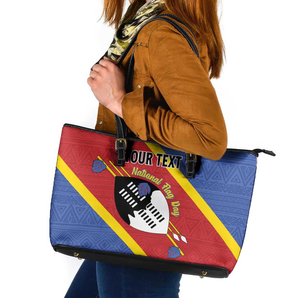 Personalized Eswatini National Flag Day Leather Tote Bag Nguni Shield Flag Style