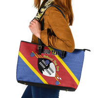 Personalized Eswatini National Flag Day Leather Tote Bag Nguni Shield Flag Style