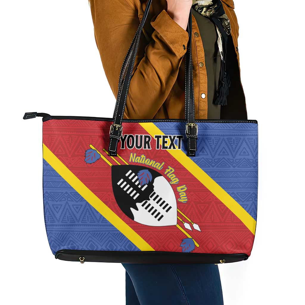 Personalized Eswatini National Flag Day Leather Tote Bag Nguni Shield Flag Style