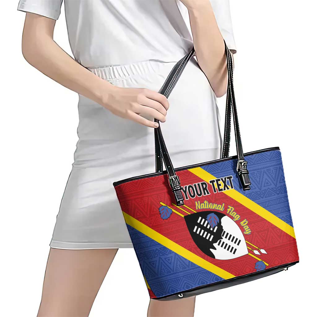 Personalized Eswatini National Flag Day Leather Tote Bag Nguni Shield Flag Style