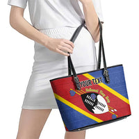 Personalized Eswatini National Flag Day Leather Tote Bag Nguni Shield Flag Style