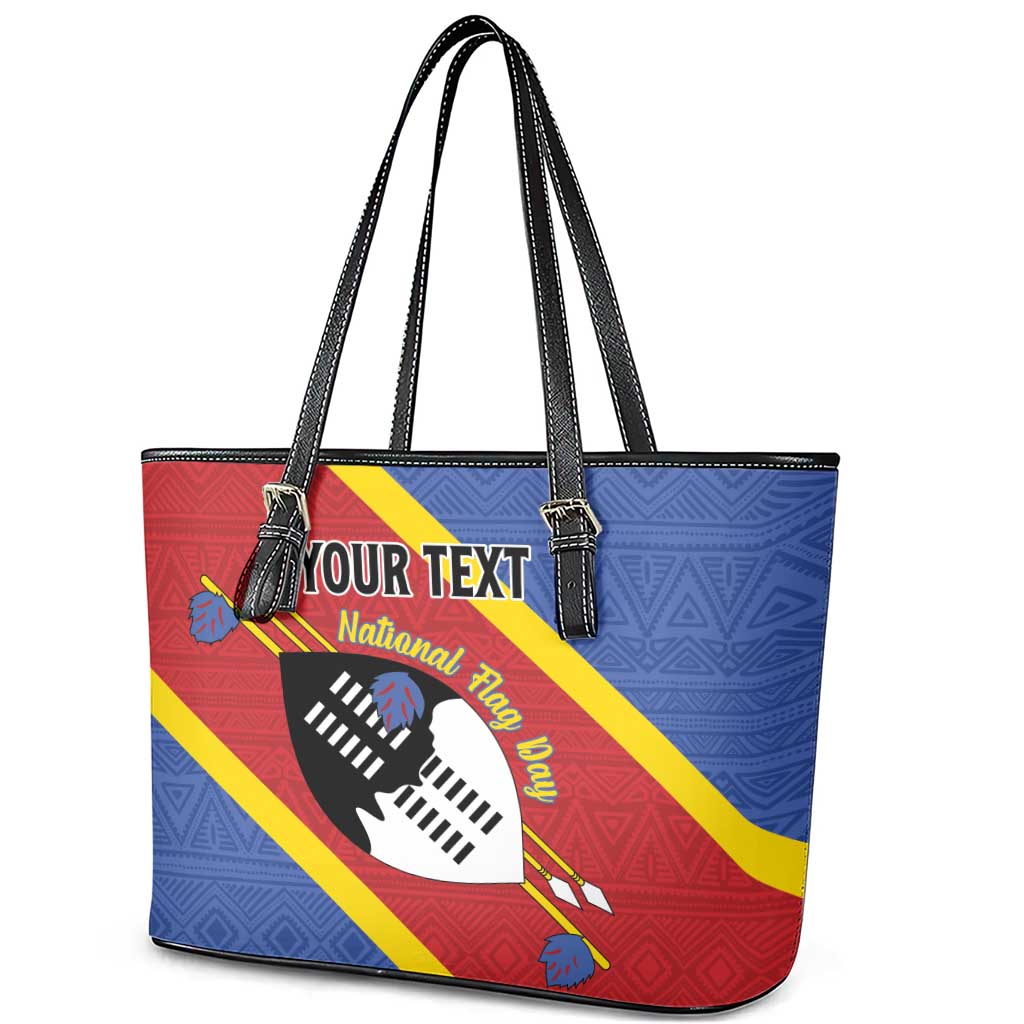 Personalized Eswatini National Flag Day Leather Tote Bag Nguni Shield Flag Style
