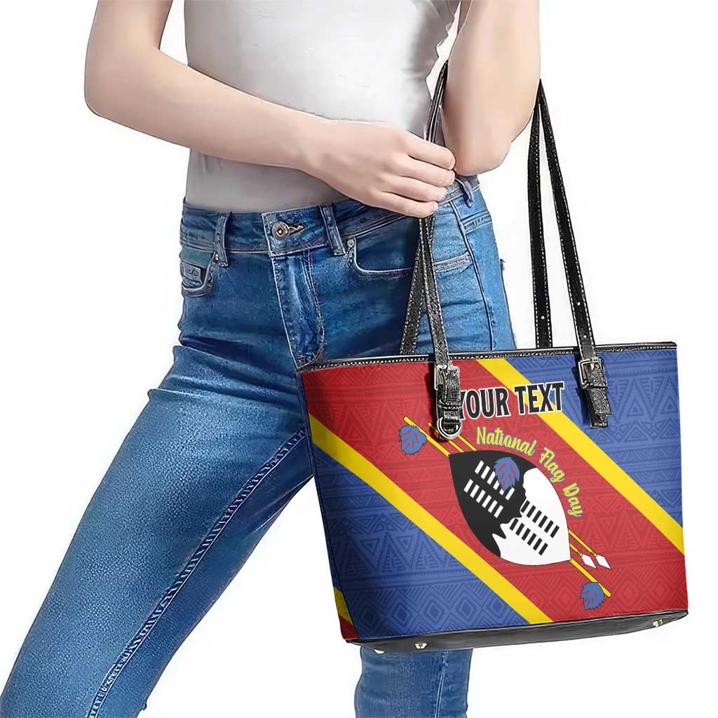 Personalized Eswatini National Flag Day Leather Tote Bag Nguni Shield Flag Style
