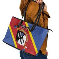 Personalized Eswatini National Flag Day Leather Tote Bag Nguni Shield Flag Style