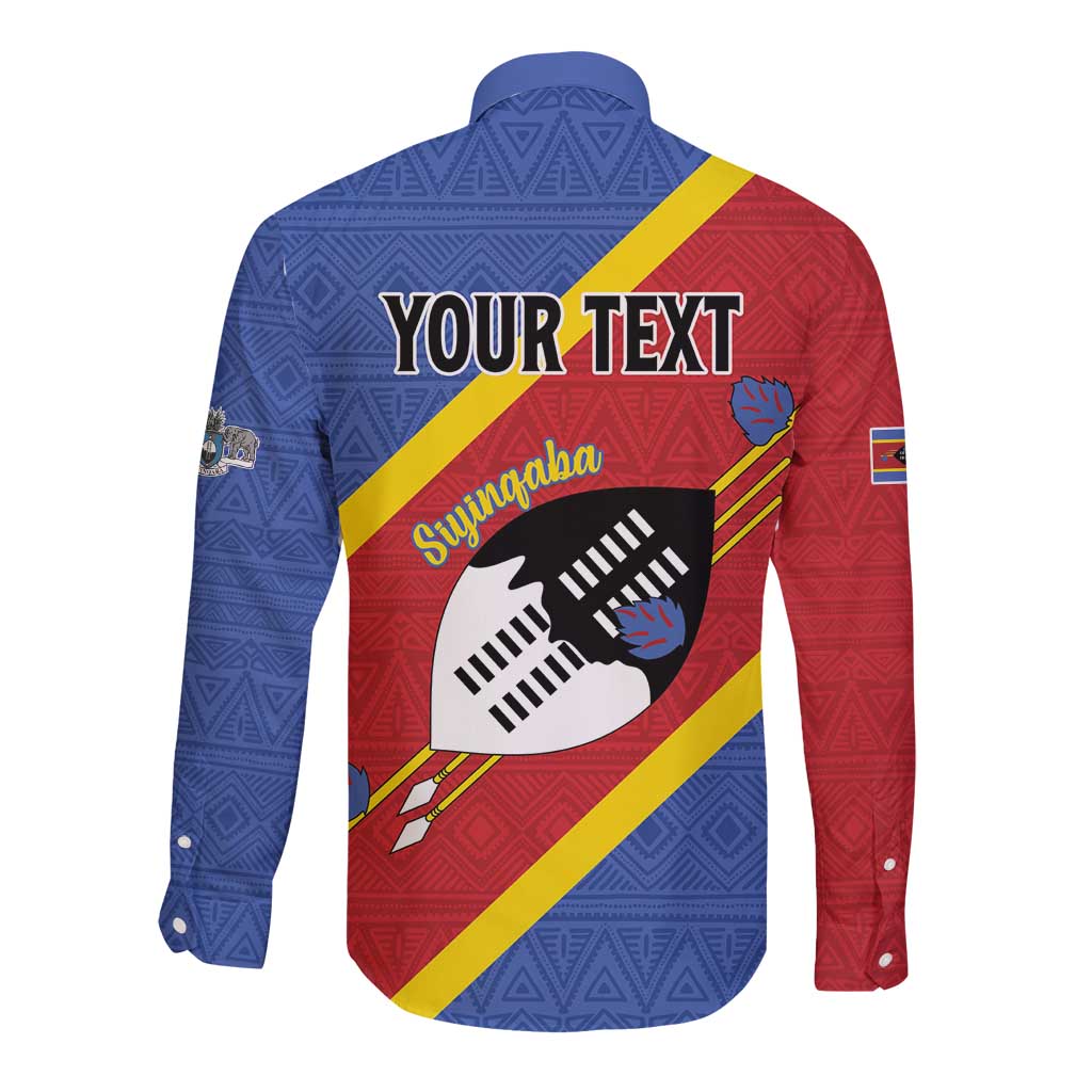 Personalized Eswatini National Flag Day Long Sleeve Button Shirt Nguni Shield Flag Style