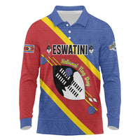 Personalized Eswatini National Flag Day Long Sleeve Polo Shirt Nguni Shield Flag Style