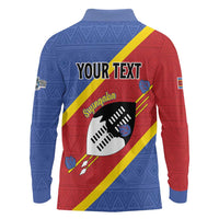 Personalized Eswatini National Flag Day Long Sleeve Polo Shirt Nguni Shield Flag Style
