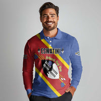 Personalized Eswatini National Flag Day Long Sleeve Polo Shirt Nguni Shield Flag Style