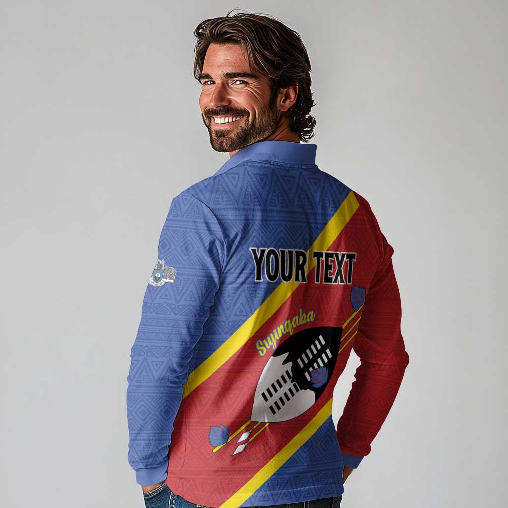 Personalized Eswatini National Flag Day Long Sleeve Polo Shirt Nguni Shield Flag Style